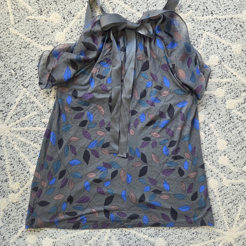 Anthropologie Greylin leaf print tank with ruffle neckline Boho - Picture 4 of 14